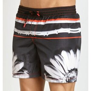 Diesel Mens Flower Stripes Mark Swim Shorts Black Size L